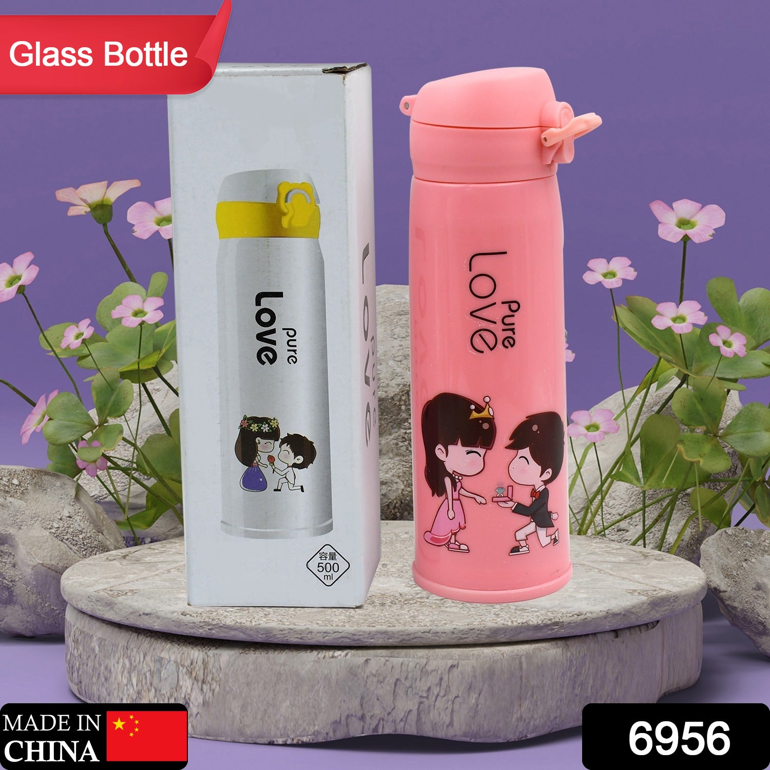 6956 Pure Love Outdoor Sport Water Bottle 500ml Leak Proof Bpa-free For Travel Cold And Hot Water Glass Water Bottle With Daily Water Intake For Gym And Children Fridge For Home Office School (Moq - 80 Pc) 6956 Pure Love Outdoor Sport Water Bottle 500ml Leak Proof Bpa-free For Travel Cold And Hot Water Glass Water Bottle With Daily Water Intake For Gym And Children Fridge For Home Office School (Moq - 80 Pc)
